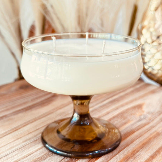 Vintage Midcentury Modern Smokey Champagne Glass - Vintage Pumpkin Bourbon-Vintage Glass Candles-tbgypsysoul
