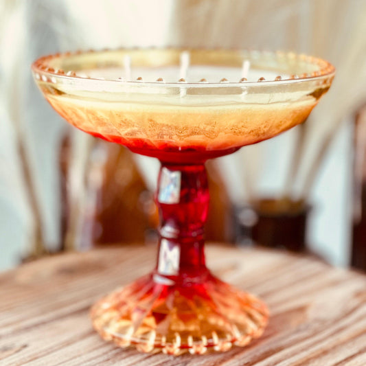 Vintage Ombré Amberina Footed Pedestal - Blood Moon-Vintage Glass Candles-tbgypsysoul