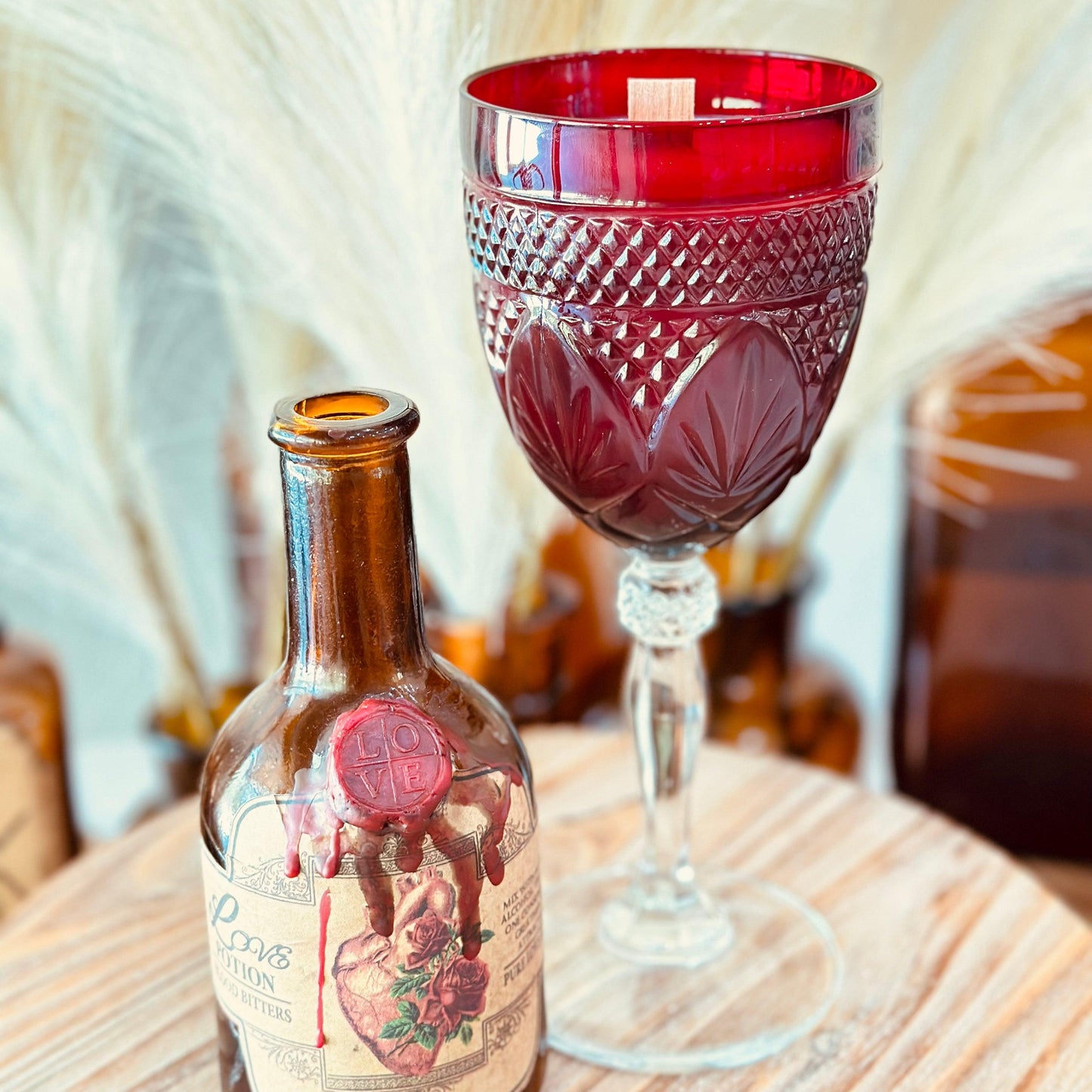 Vintage Red Glass Goblet - Blood Moon-Vintage Glass Candles-tbgypsysoul