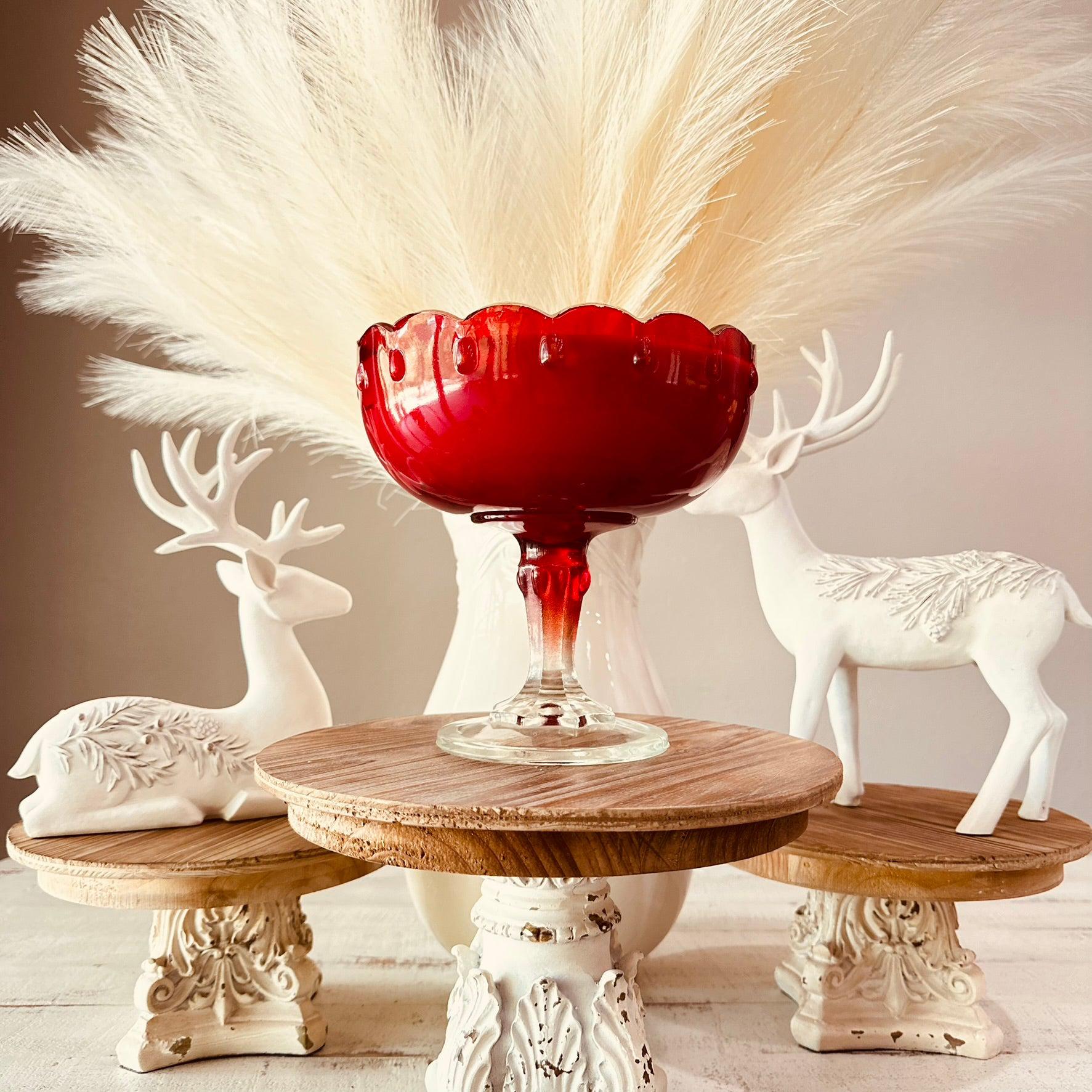 Vintage Ruby Red Stemmed Serving Bowl - Winter Wassail Punch-Vintage Glass Candles-tbgypsysoul