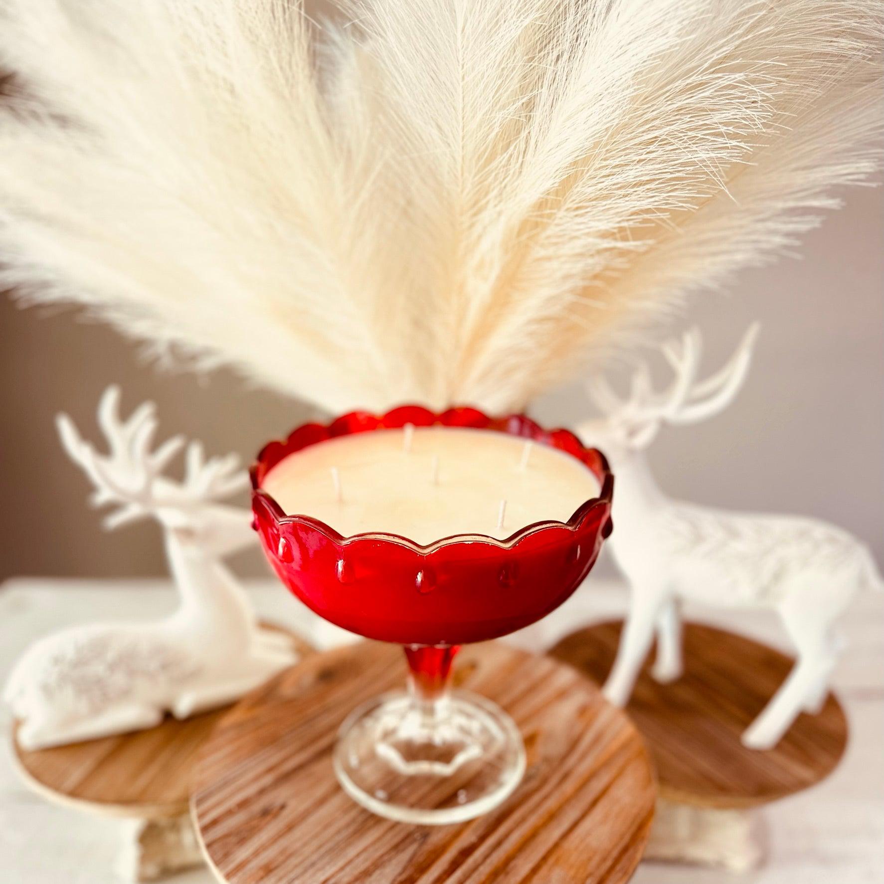 Vintage Ruby Red Stemmed Serving Bowl - Winter Wassail Punch-Vintage Glass Candles-tbgypsysoul