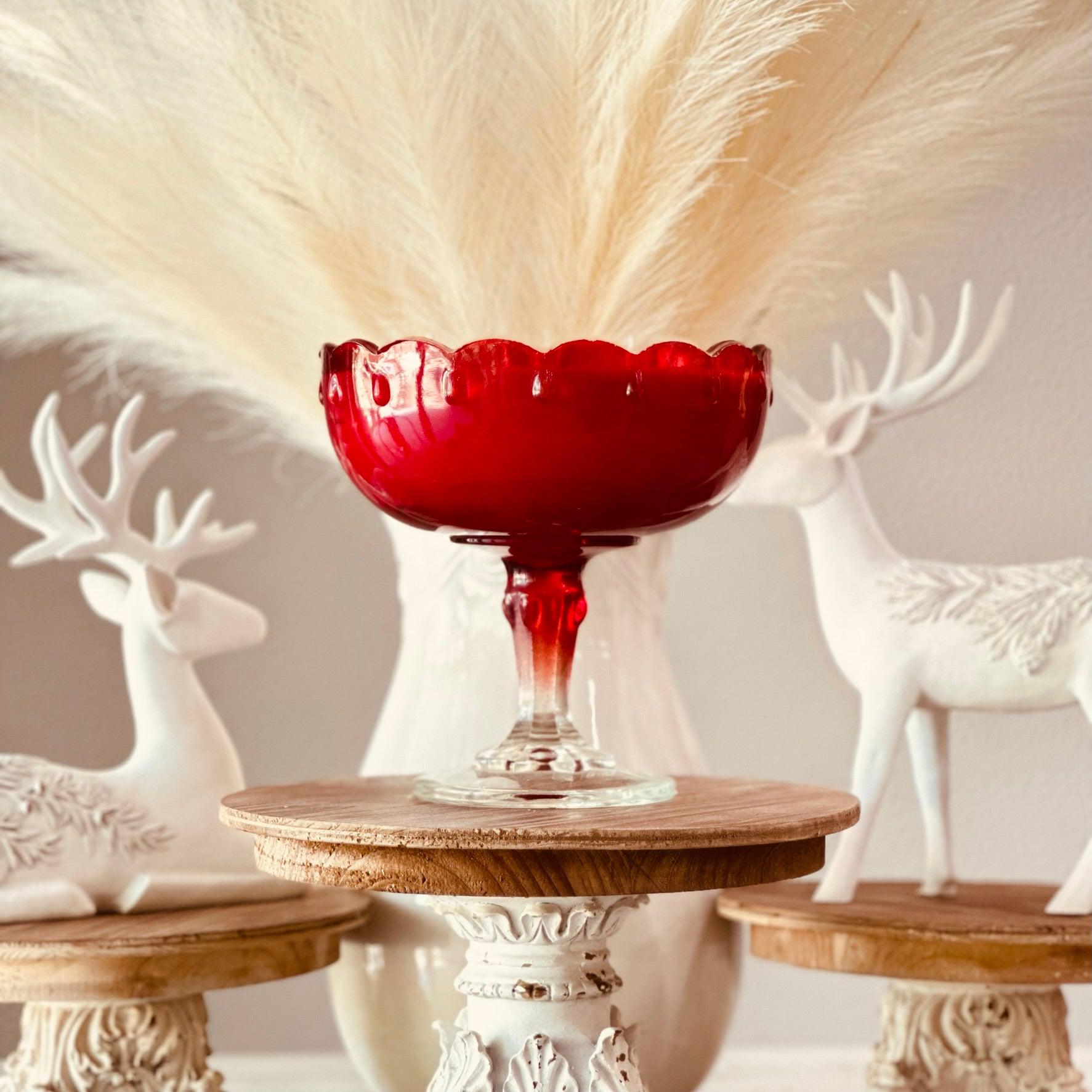 Vintage Ruby Red Stemmed Serving Bowl - Winter Wassail Punch-Vintage Glass Candles-tbgypsysoul
