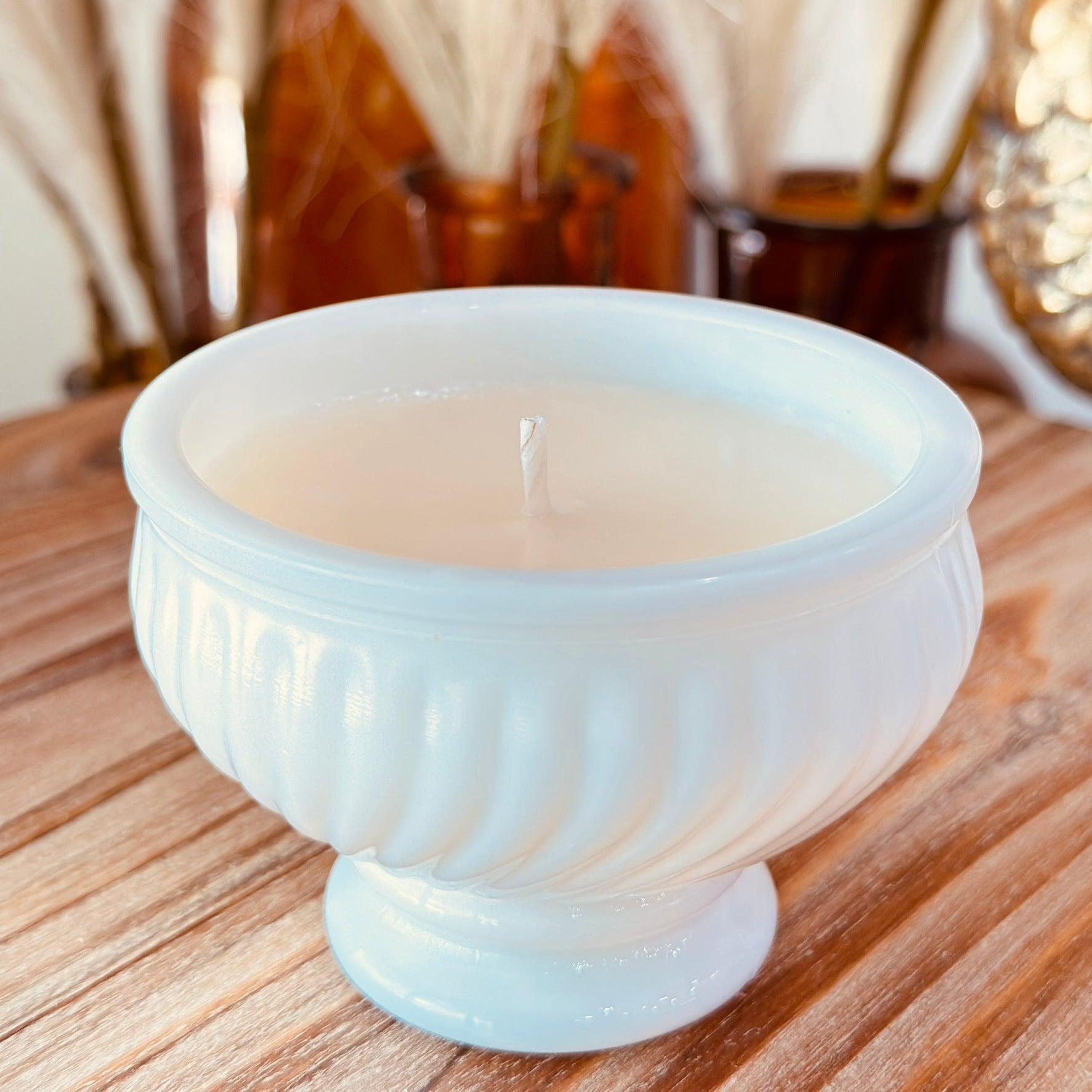 Vintage White Milk Glass Swirl Bowl - Southern Amaretto-Vintage Glass Candles-tbgypsysoul