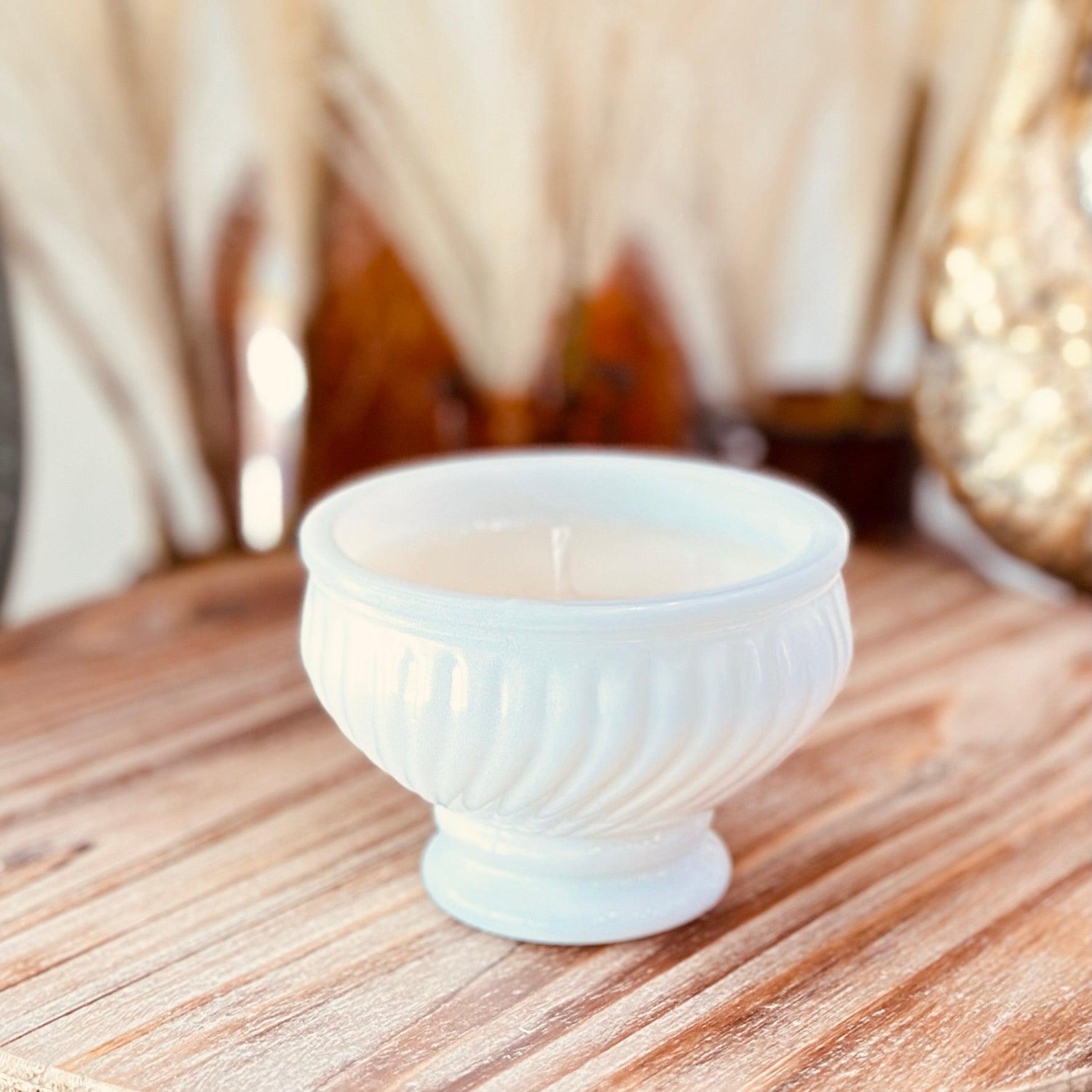 Vintage White Milk Glass Swirl Bowl - Southern Amaretto-Vintage Glass Candles-tbgypsysoul