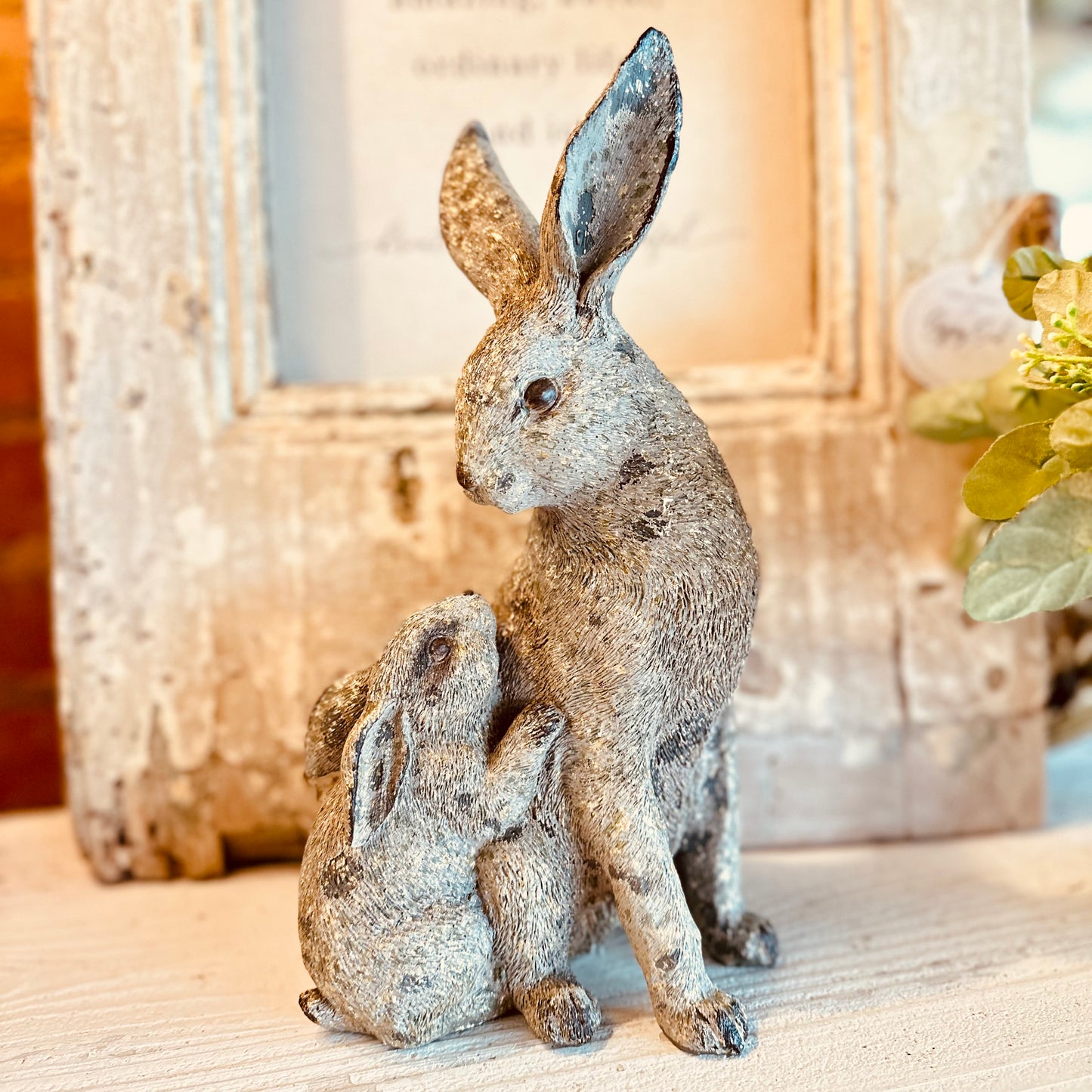 Weathered Cement Mama & Baby Bunny-Easter Home Decor-tbgypsysoul