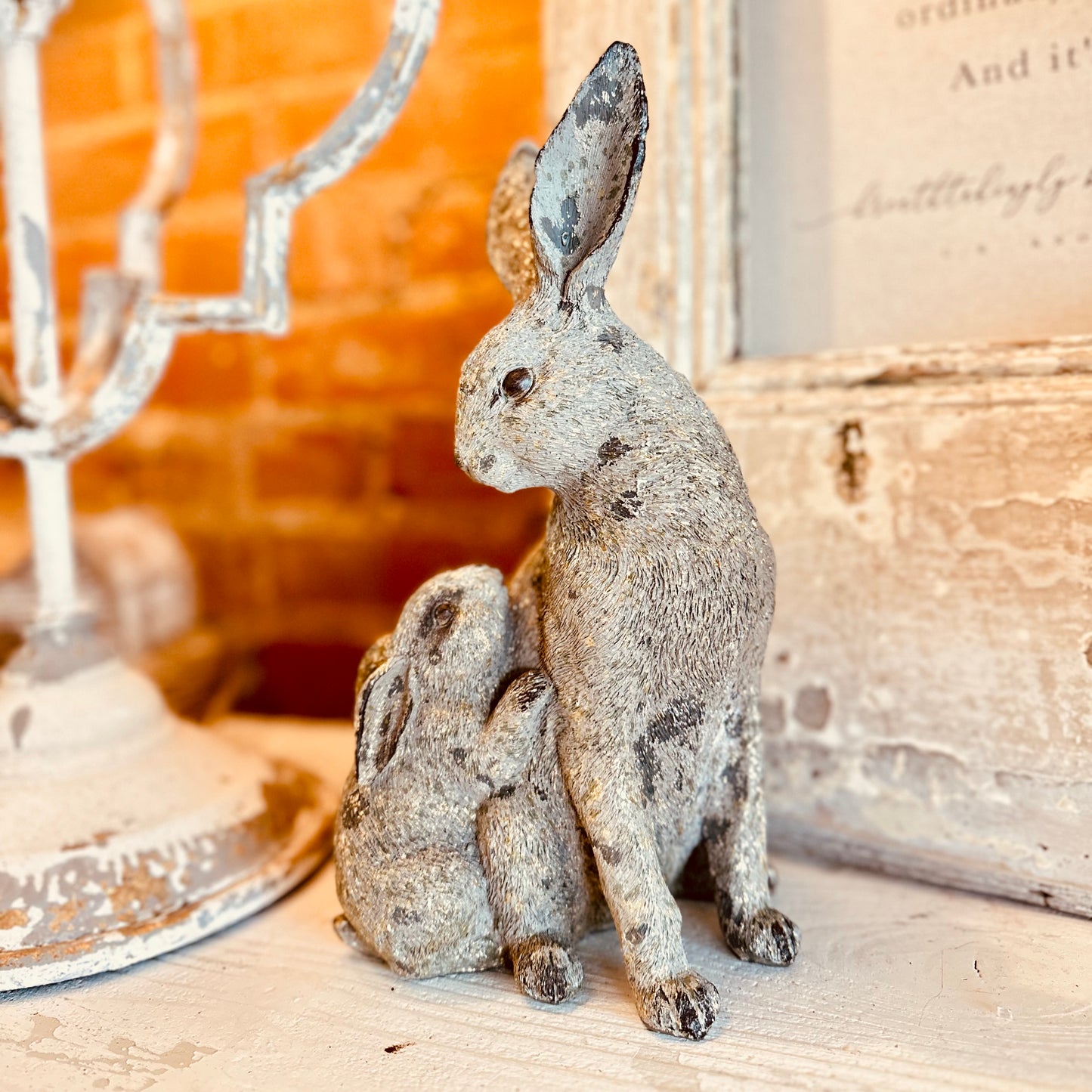 Weathered Cement Mama & Baby Bunny-Easter Home Decor-tbgypsysoul