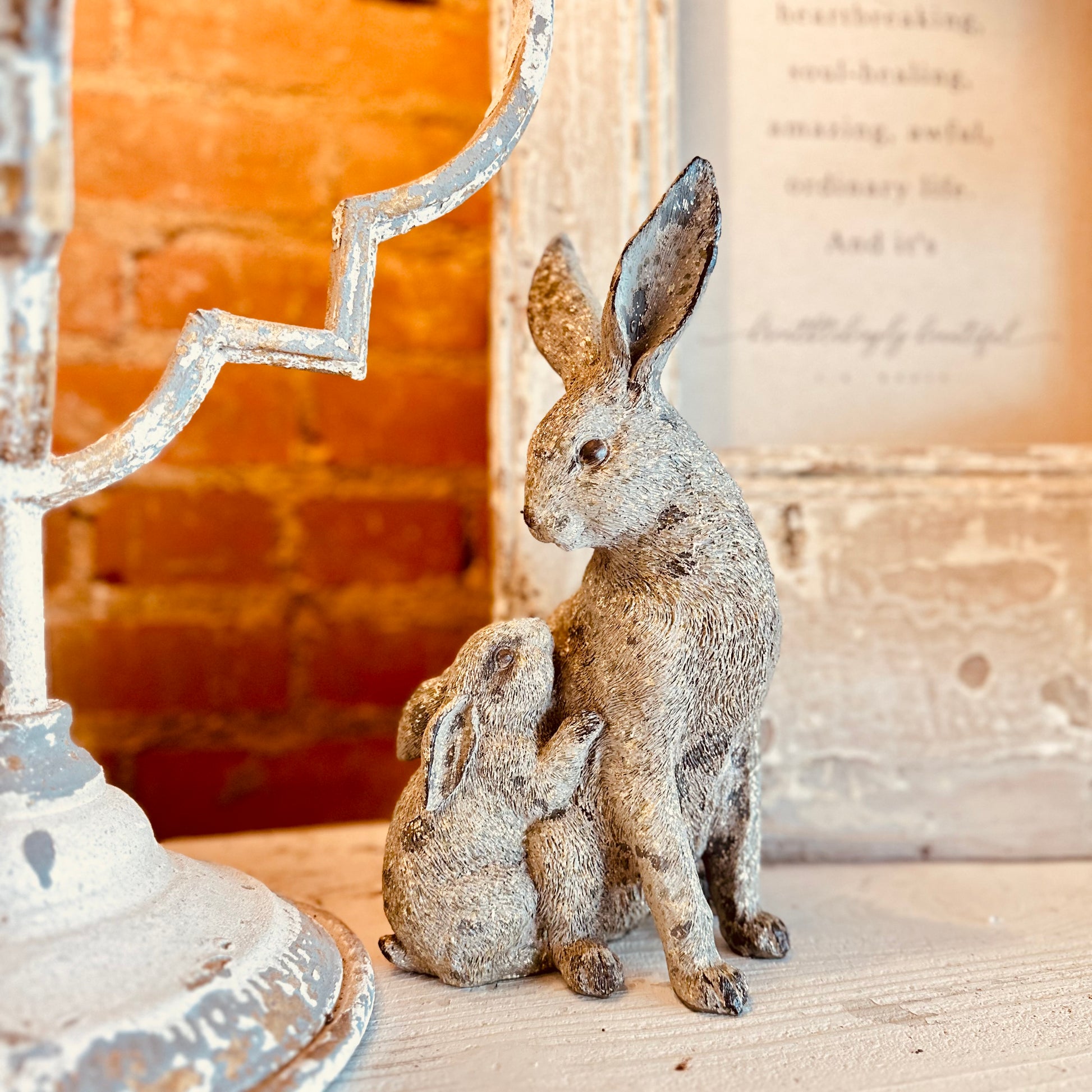 Weathered Cement Mama & Baby Bunny-Easter Home Decor-tbgypsysoul