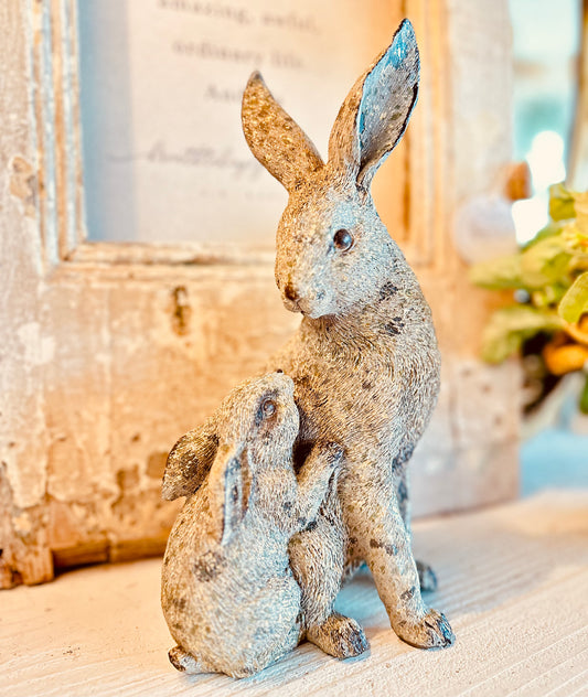 Weathered Cement Mama & Baby Bunny-Easter Home Decor-tbgypsysoul