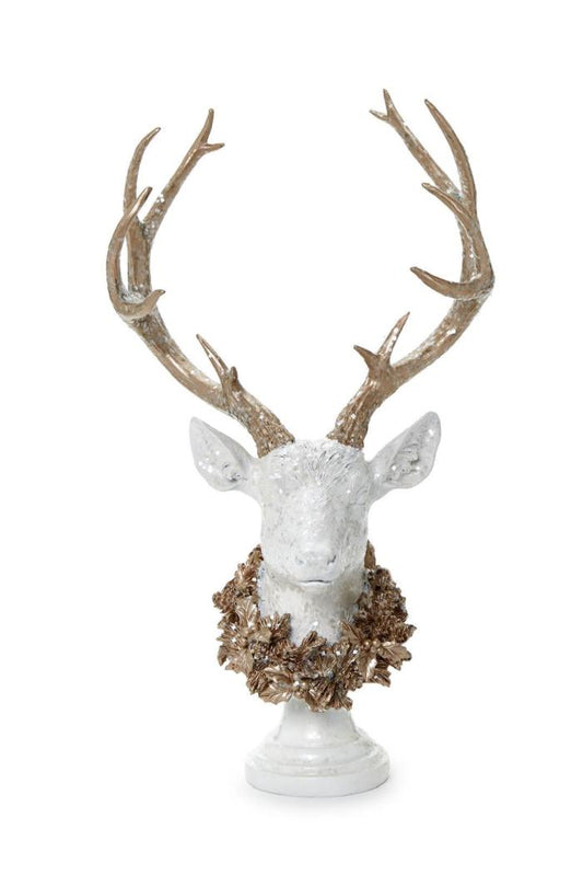WHITE GLITTER DEER HEAD W/WREATH-tbgypsysoul