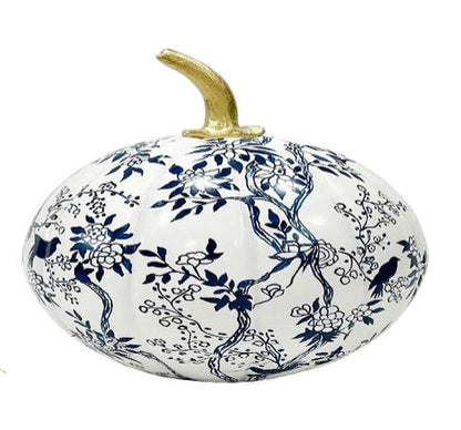 White Pumpkin with Blue Bird & Floral-Shop-tbgypsysoul