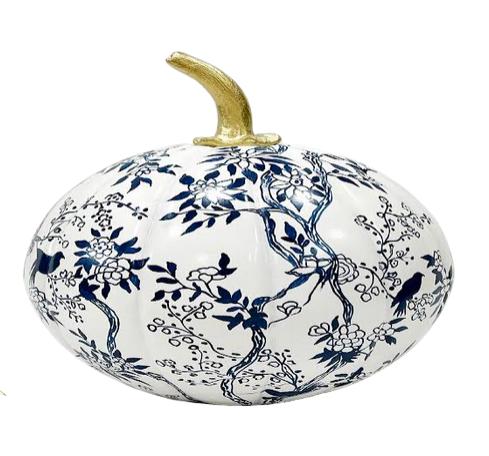 White Pumpkin with Blue Bird & Floral-Shop-tbgypsysoul