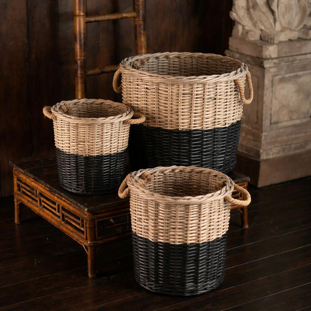 Willow Dipped Black Basket Set-Baskets-tbgypsysoul