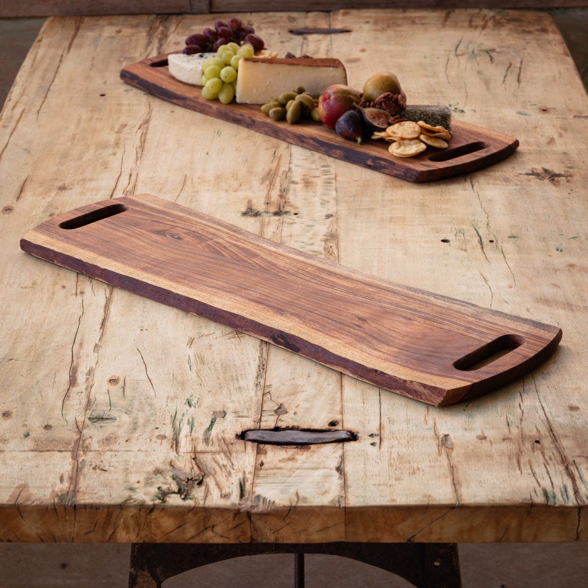 Wooden Live Edge Serving Board with Handles – 27.5” Rustic Charcuterie & Cheese Board-tbgypsysoul
