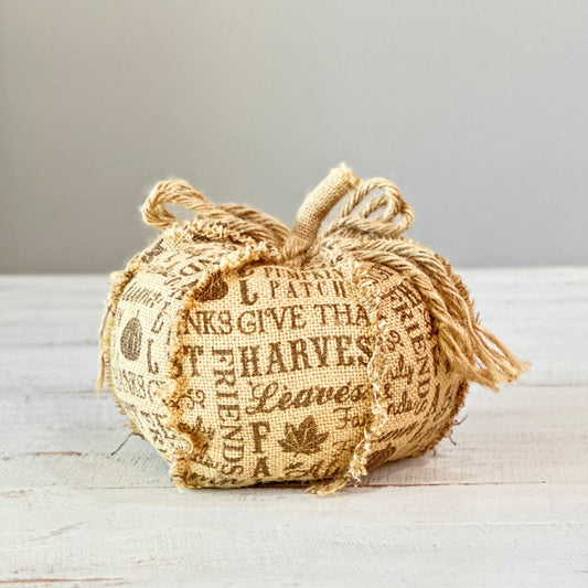 Words of Thanksgiving Burlap Pumpkin-Decorative Pumpkins-tbgypsysoul